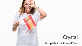  Presentation with eye glasses looking at world - PPT theme consisting of middle age hispanic woman holding background and a white colored foreground