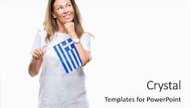  Presentation with idea - Beautiful slide set featuring middle age hispanic woman holding backdrop and a white colored foreground