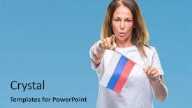  Presentation with russia flag - Presentation theme consisting of middle age hispanic woman holding background and a light blue colored foreground
