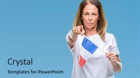  Presentation with france flag - Cool new PPT theme with middle age hispanic woman holding backdrop and a light blue colored foreground