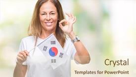  Presentation with korea flag - Presentation theme featuring middle age hispanic woman holding background and a cream colored foreground