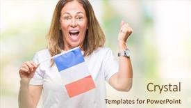  Presentation with france flag - Beautiful presentation featuring middle age hispanic woman holding backdrop and a cream colored foreground