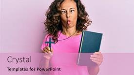  Presentation with bible - Slide deck featuring middle-age-hispanic-woman-holding background and a lemonade colored foreground