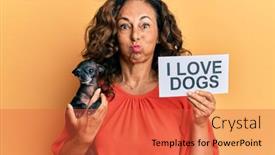  Presentation with puffing - Audience pleasing theme consisting of middle-age-hispanic-woman-holding backdrop and a red colored foreground