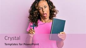  Presentation with open bible - Audience pleasing PPT theme consisting of middle-age-hispanic-woman-holding backdrop and a lemonade colored foreground