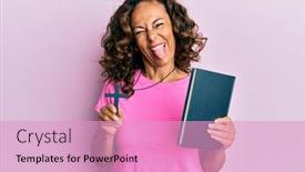  Presentation with hispanic - PPT theme consisting of middle-age-hispanic-woman-holding background and a lemonade colored foreground