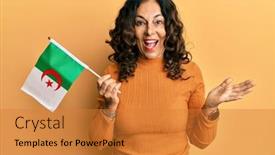  Presentation with achievement - Presentation design consisting of middle-age-hispanic-woman-holding background and a gold colored foreground