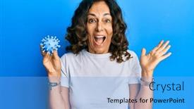  Presentation with virus - Beautiful slides featuring middle-age-hispanic-woman-holding backdrop and a light blue colored foreground