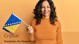  Presentation with bosnia - Slide set with middle-age-hispanic-woman-holding background and a gold colored foreground