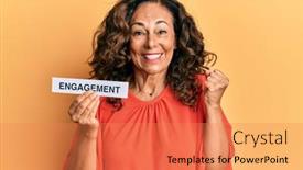  Presentation with engagement - Colorful PPT layouts enhanced with middle-age-hispanic-woman-holding backdrop and a coral colored foreground