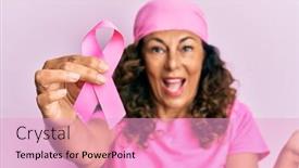  Presentation with cancer - Audience pleasing theme consisting of middle-age-hispanic-woman-holding backdrop and a lemonade colored foreground