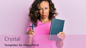  Presentation with christian bible study - Cool new theme with middle-age-hispanic-woman-holding backdrop and a lemonade colored foreground