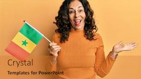  Presentation with senegal flag - PPT theme having middle-age-hispanic-woman-holding background and a gold colored foreground