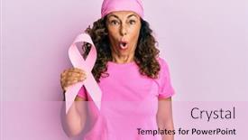  Presentation with cancer - Presentation theme featuring middle-age-hispanic-woman-holding background and a lavender colored foreground