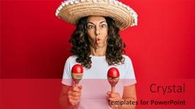  Presentation with hispanic - Beautiful slide set featuring middle-age-hispanic-woman-holding backdrop and a red colored foreground