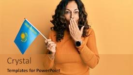  Presentation with kazakhstan - Presentation design having middle-age-hispanic-woman-holding background and a gold colored foreground