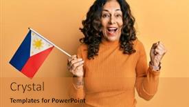  Presentation with philippines - Audience pleasing slides consisting of middle-age-hispanic-woman-holding backdrop and a gold colored foreground