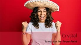  Presentation with hispanic - Cool new slides with middle-age-hispanic-woman-holding backdrop and a red colored foreground