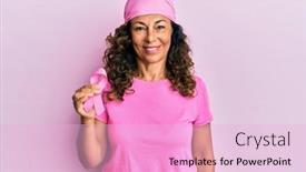  Presentation with pink ribbon - Cool new theme with middle-age-hispanic-woman-holding backdrop and a lavender colored foreground