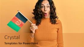  Presentation with afghanistan - PPT theme featuring middle-age-hispanic-woman-holding background and a gold colored foreground