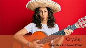  Presentation with classical guitar - Colorful presentation theme enhanced with middle-age-hispanic-woman-holding backdrop and a red colored foreground