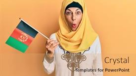  Presentation with afghanistan - Slide deck consisting of middle-age-hispanic-woman-holding background and a yellow colored foreground