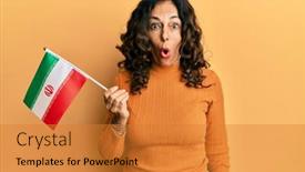  Presentation with iran flag - Presentation theme having middle-age-hispanic-woman-holding background and a gold colored foreground