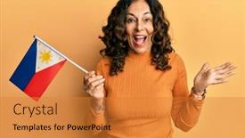  Presentation with philippines - Cool new presentation theme with middle-age-hispanic-woman-holding backdrop and a gold colored foreground