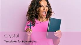  Presentation with bible - PPT theme consisting of middle-age-hispanic-woman-holding background and a lemonade colored foreground