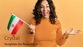  Presentation with iran flag - Audience pleasing presentation consisting of middle-age-hispanic-woman-holding backdrop and a gold colored foreground