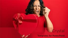  Presentation with valentine - PPT theme having middle-age-hispanic-woman-holding background and a crimson colored foreground