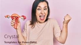  Presentation with victory - PPT theme having middle-age-hispanic-woman-holding background and a lemonade colored foreground