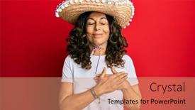  Presentation with hands holding - Theme featuring middle-age-hispanic-woman-holding background and a coral colored foreground