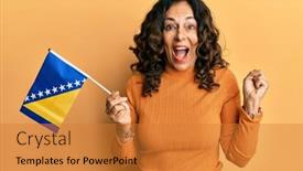  Presentation with bosnia - PPT layouts with middle-age-hispanic-woman-holding background and a gold colored foreground