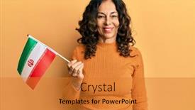  Presentation with iran flag - PPT theme featuring middle-age-hispanic-woman-holding background and a  colored foreground