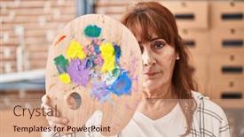  Presentation with hispanic - Slides featuring middle-age-hispanic-woman-holding background and a coral colored foreground