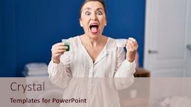  Presentation with detergent powder - PPT layouts having middle-age-hispanic-woman-holding background and a soft green colored foreground
