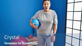  Presentation with pilates - PPT theme having middle-age-hispanic-woman-holding background and a ocean colored foreground