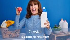  Presentation with virus - Slides featuring middle-age-hispanic-woman-holding background and a teal colored foreground