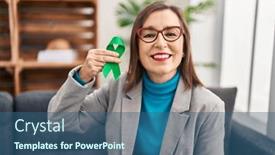  Presentation with ribbon green - Presentation having middle-age-hispanic-woman-holding background and a ocean colored foreground