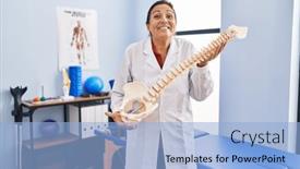  Presentation with spinal - PPT layouts enhanced with middle-age-hispanic-woman-holding background and a light blue colored foreground