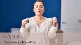 Presentation with detergent powder - Slide set enhanced with middle-age-hispanic-woman-holding background and a soft green colored foreground