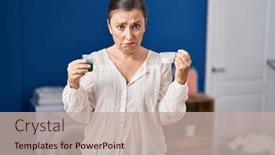  Presentation with detergent powder - Slide deck consisting of middle-age-hispanic-woman-holding background and a mint green colored foreground
