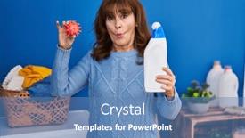  Presentation with virus - Presentation design consisting of middle-age-hispanic-woman-holding background and a  colored foreground