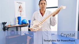  Presentation with spinal - PPT theme with middle-age-hispanic-woman-holding background and a light blue colored foreground