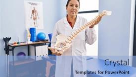  Presentation with spinal - PPT theme consisting of middle-age-hispanic-woman-holding background and a light blue colored foreground