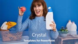  Presentation with virus - Presentation design having middle-age-hispanic-woman-holding background and a teal colored foreground