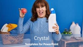  Presentation with virus - Theme having middle-age-hispanic-woman-holding background and a teal colored foreground