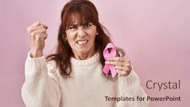  Presentation with pink ribbon - Slides with middle-age-hispanic-woman-holding background and a  colored foreground