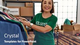  Presentation with stand - Presentation theme consisting of middle-age-hispanic-woman-looking background and a ocean colored foreground